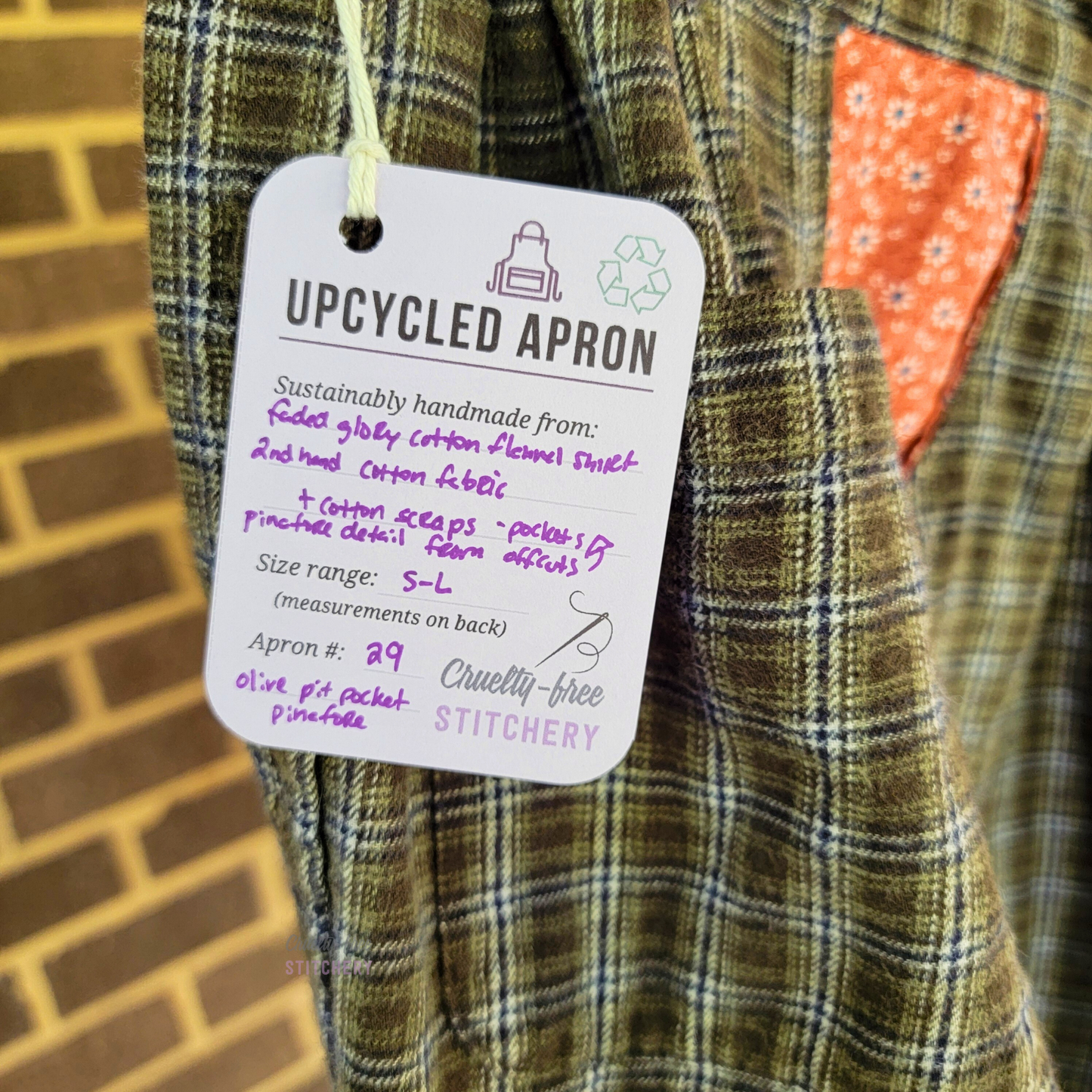 Olive Plaid Pit Pocket Pinafore Apron (S-L)