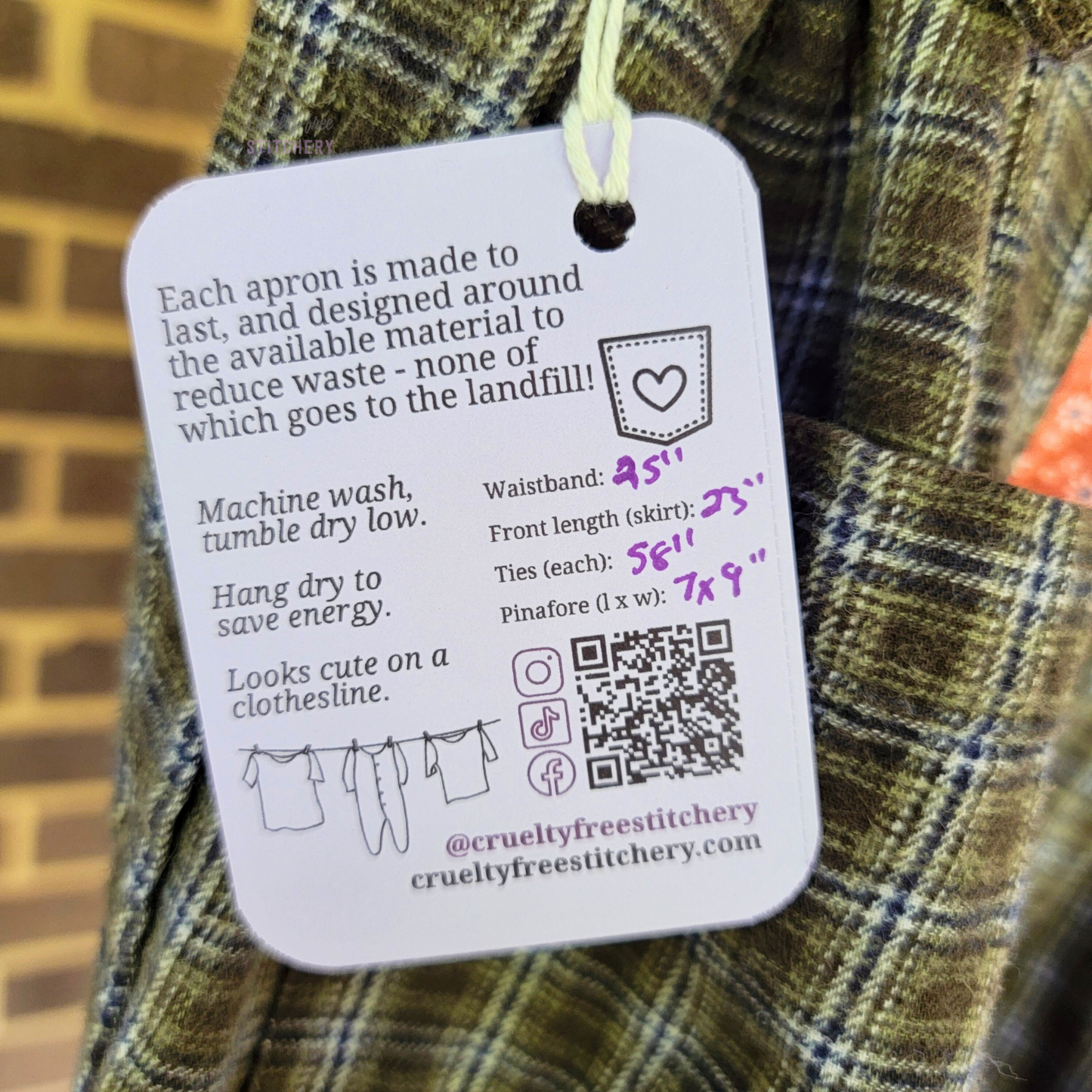 Olive Plaid Pit Pocket Pinafore Apron (S-L)