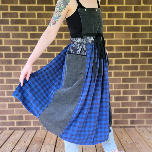 Blue Plaid X Ray Big Pocket Pinafore Apron (2X-4X)