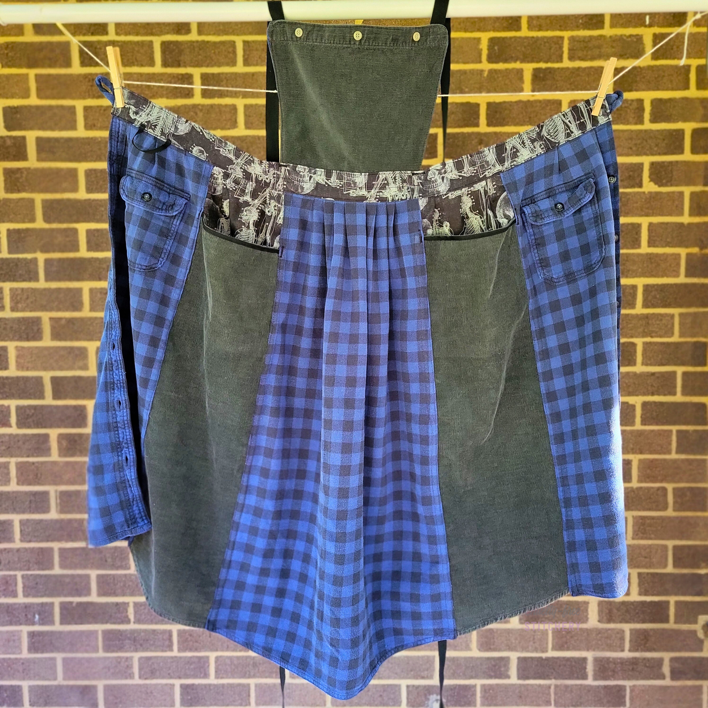 Blue Plaid X Ray Big Pocket Pinafore Apron (2X-4X)