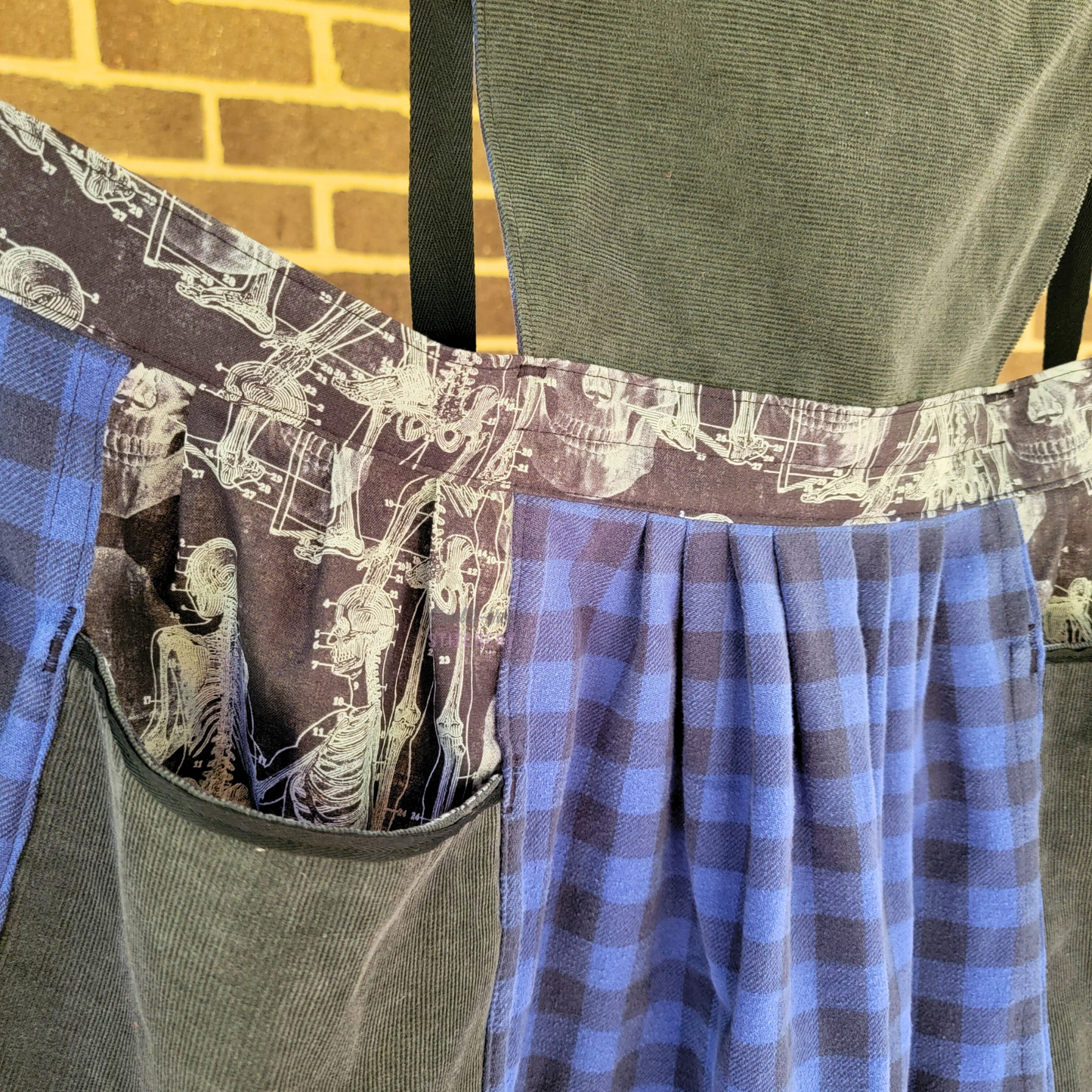 Blue Plaid X Ray Big Pocket Pinafore Apron (2X-4X)