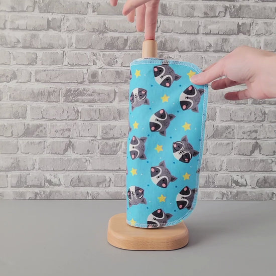 Unrolling a Blue Raccoons NonPaper Towel
